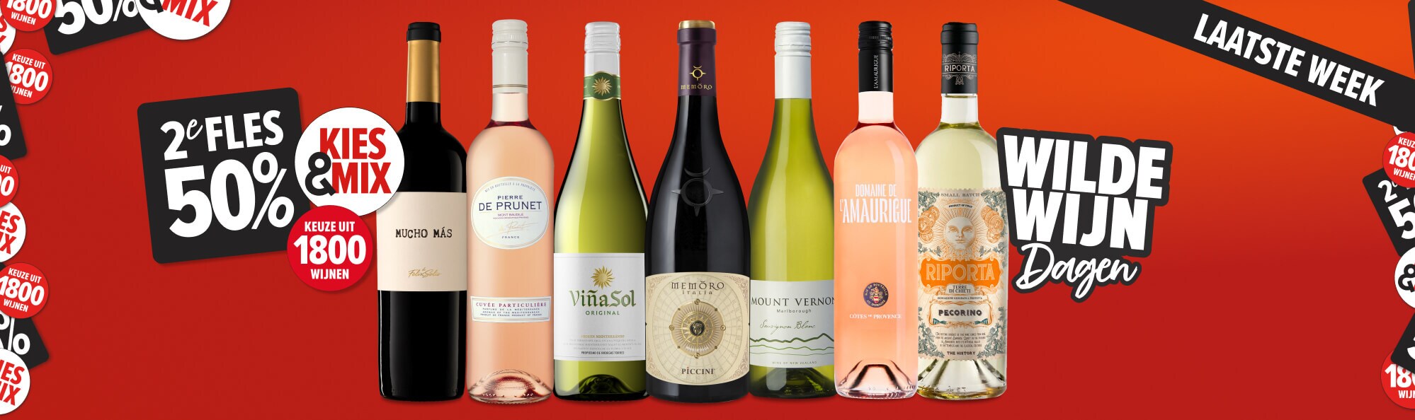 laatste week: Wilde wijn dagen. meer dan 1800 wijnen tweede fles 50% korting! Kies & mix.